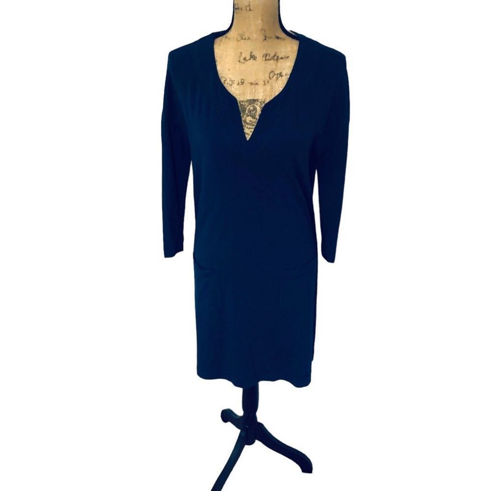 Lilly Pulitzer Joyce Navy Three Qtr Sleeves French Terry Mini Shift Shirtdress S